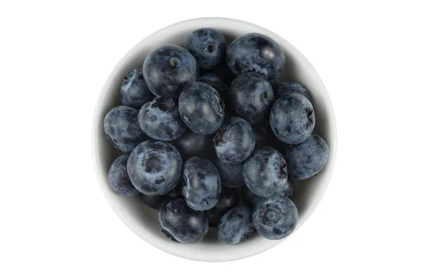 白色碗中的低蓝色浆果 顶部视图 — 图库照片