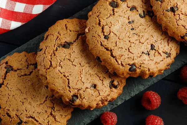 Oatmeal cookies with chocolate and berries. handmade cookies, oatmeal cookies with berries