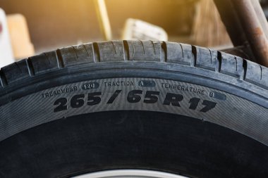 Tire size and specification on the sidewall of the car tire clipart