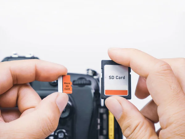 Las Tarjetas Memoria Micro Comparan Para Uso Con Cámaras Digitales — Foto de Stock