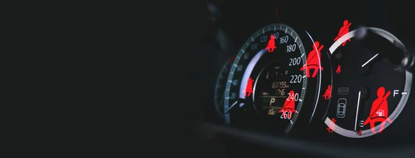 Veiligheidsgordel Signaal Auto Dashboard Met Een Veiligheidsgordel Verlicht Pictogram Dubbele — Stockfoto