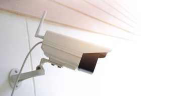 CCTV IP Camera wireless on house wall with copy space, security outdoor system with waterproof