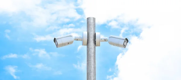 CCTV IP Camera wireless of security outdoor system with waterproof system on the metal pole with a sky background