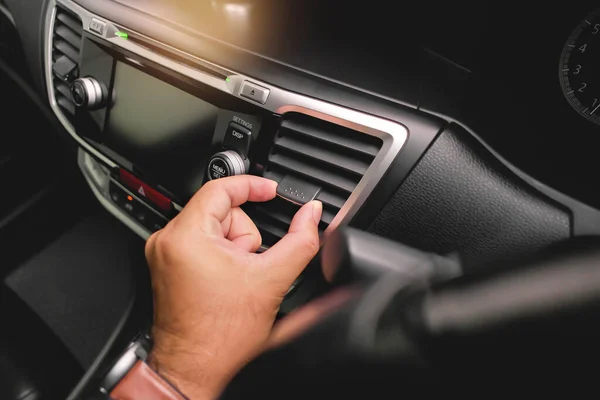 Driver Hand Adjusts Wind Direction Car Air Vent Car — Stock Photo, Image