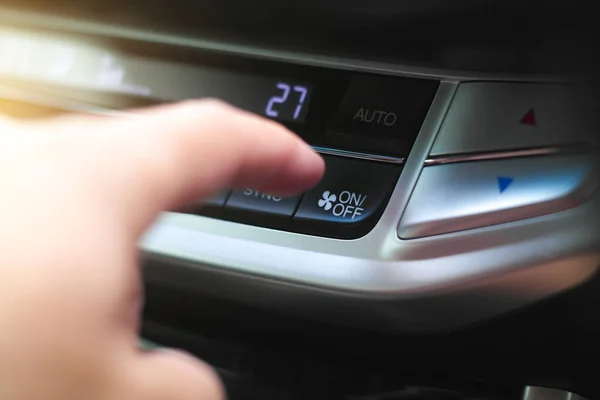 Driver Hand Pressing Button Car Air Conditioner Car — Stock fotografie