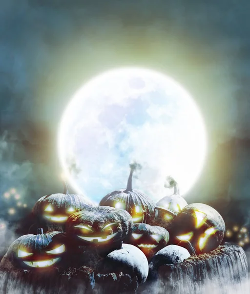 Illustration Halloween Festival Vertical Background Concept Jack Lantern Pumpkin Piles — Stock Photo, Image