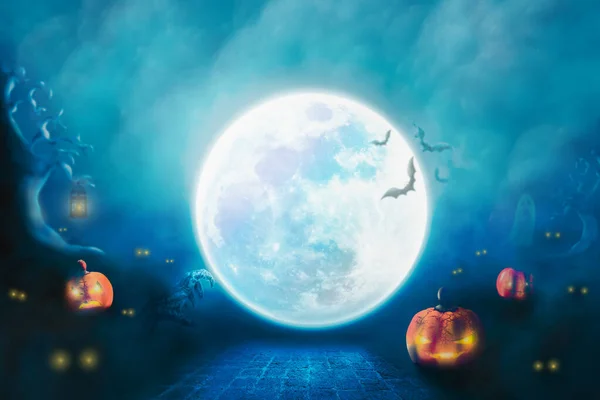 Иллюстрации Хэллоуин Фоновая Концепция Фестиваля Супер Полная Луна Джек Фонарь — стоковое фото