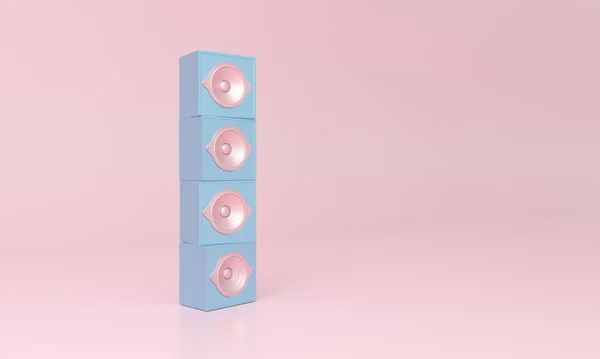 Lautsprecherturm Blau Auf Rosa Minimalhintergrund Darstellung — Stockfoto