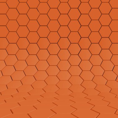 Temiz desenli soyut arka plan stüdyo altıgen turuncu. 3B görüntüleme.