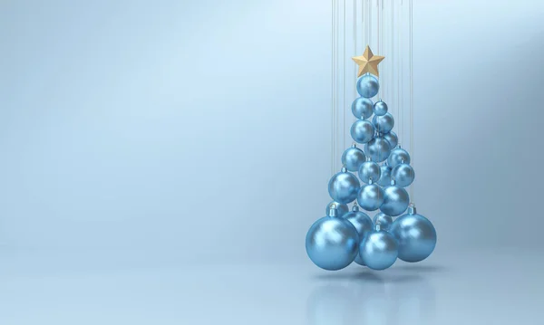 Christmas Tree Made Christmas Balls Blue Studio Background Rendering — Stock Photo, Image