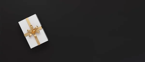 Белая Подарочная Коробка Золотой Лентой Черном Фоне Моделирование — стоковое фото