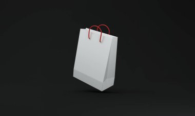 Stüdyonun arka planında havalanan bir alışveriş çantası. Kara Cuma indirimleri. 3d oluşturma.