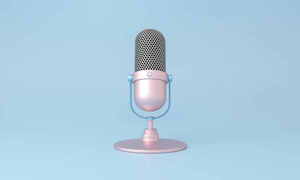 Micrófono Rosa Lindo Aislado Sobre Fondo Estilo Minimalista Azul Renderizado —  Fotos de Stock