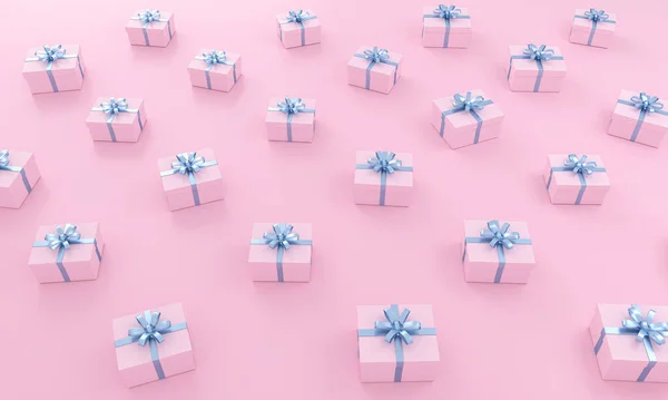 Розовый Рисунок Подарков Синей Лентой Изометрическом Фоне Иллюстрация — стоковое фото