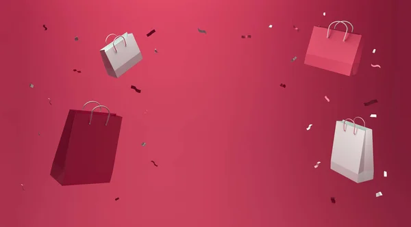 Luxury Discounts Shopping Bags Sparkle Flying Elegance Pink Studio Background — Stock Photo, Image