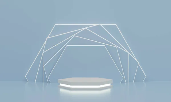 六角形讲台 下方有灯光 用于产品展示 具有现代六角形旋转粉红背景 空的基座或平台 3D渲染 — 图库照片