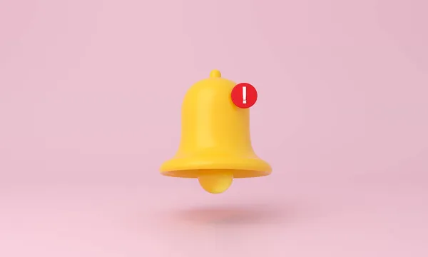 粉色背景上的黄色通知铃 最小的图标 3D渲染 — 图库照片