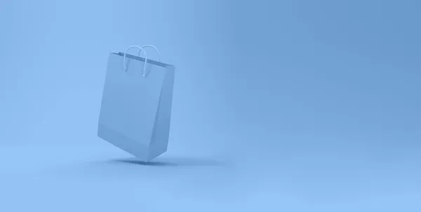 Blaue Einkaufstasche Schwebt Vor Blauem Hintergrund Darstellung — Stockfoto