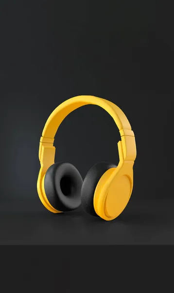 Gelbe Kopfhörer Auf Schwarzem Hintergrund Vertikale Größe Darstellung — Stockfoto