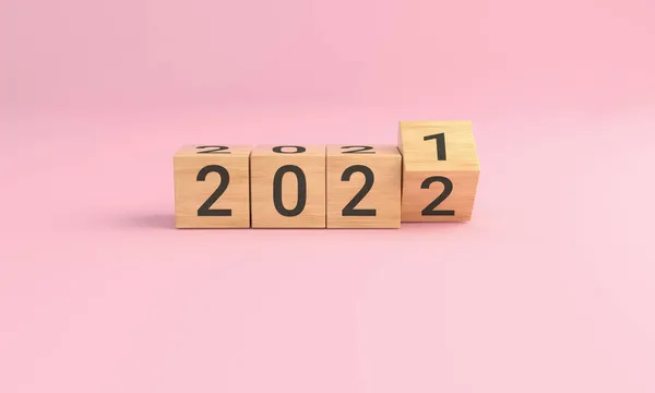 Vänd Över Trä Kub Block 2021 2022 Gott Nytt Rosa — Stockfoto