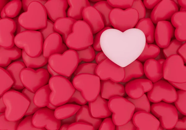 Ponto Coração Branco Destacado Com Corações Amor Vermelho Renderização — Fotografia de Stock
