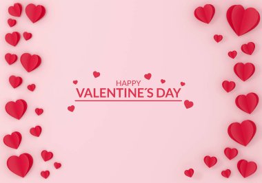 Sevgililer Günü için kağıt kalplerle yapılmış arka plan. 3B illüstrasyon.
