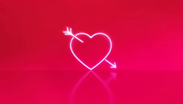 Placa Luminosa Néon Coração Com Uma Seta Através Dele Vermelho — Fotografia de Stock