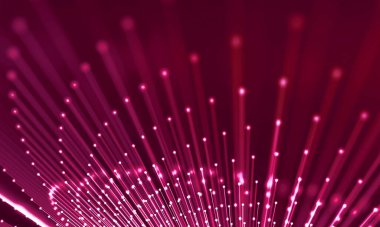 Soyut kırmızı teknoloji geçmişi. Noktaların ve çizgilerin birleşimi. 3d oluşturma.