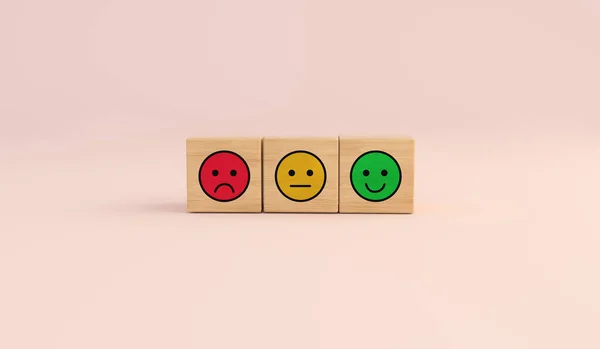Satisfaction Survey Concepts Excellent Bad Anger Face Wooden Cube Pink — 图库照片