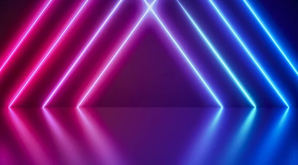 Fundo Néon Abstrato Azul Rosa Com Triângulo Formas Luz Chão — Fotografia de Stock