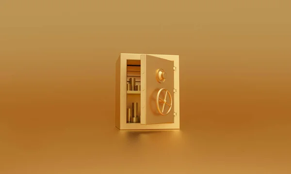 Golden Bank Safe Aberto Fundo Dourado Conceito Poupança Dinheiro Renderização — Fotografia de Stock