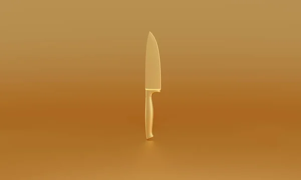 Faca Golden Chef Fundo Dourado Renderização — Fotografia de Stock