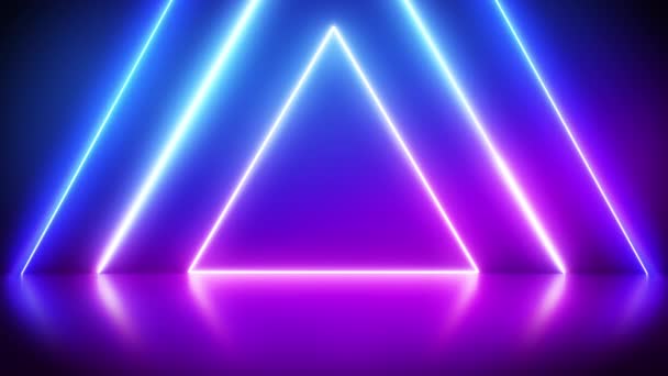 反射背景上的霓虹灯抽象三角形 发光的框架 俱乐部 酒吧或咖啡馆的运动 4K视频 — 图库视频影像
