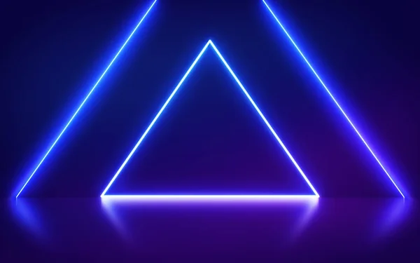 抽象的なファッションの背景にネオン三角形のポータル 輝くライン 三角形 仮想現実 バイオレットネオンライト レーザーショー ポスターグラフィック — ストック写真