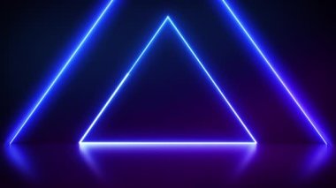 Soyut moda arka planında neon üçgen portal, parlayan çizgiler, üçgen, sanal gerçeklik, mor neon ışıklar, lazer şov. Hareket grafikleri. 4K video.