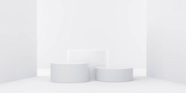 Beyaz arka planda ağaç ürünleri sunumu için podyum, yan taraflarda ışıklar, kazanan podyum. 3d oluşturma.