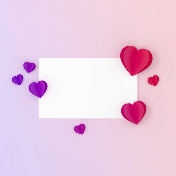 Cartão Com Corações Papel Fundo Gradiente Conceito Dia Dos Namorados — Fotografia de Stock
