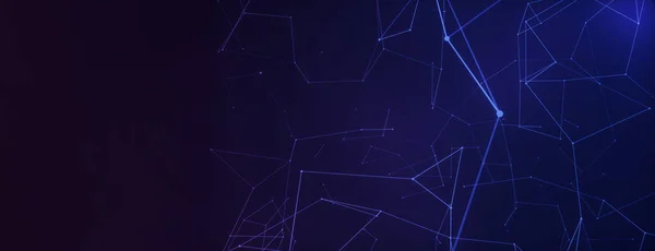 Panoramic Abstract Background Connecting Dots Plexus Blue Purple Concept Tech — Foto de Stock