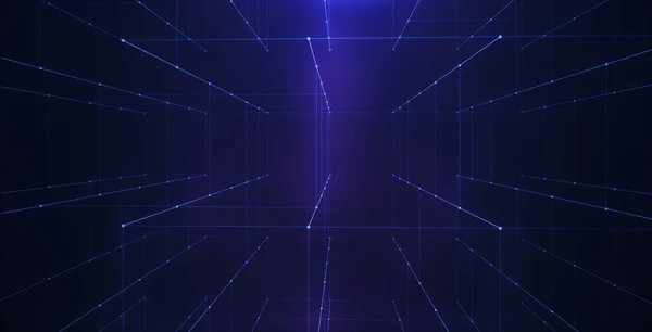 Abstract Tech Blocks Background Block Chain Data Concept Neon Line — Stock Fotó