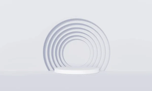 展覧会のディスプレイ製品のためのクローン円の背景を持つミニマリズムシリンダーの表彰台 空のプラットフォーム表彰台 3Dレンダリング — ストック写真