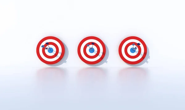 Row Dart Hitting Target White Background Business Goal Concept Rendering — Stockfoto