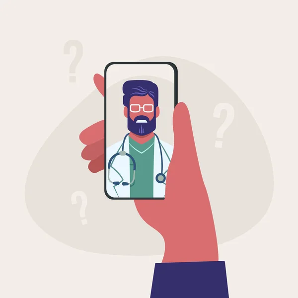 Online Doctor Consulting Questions Concept Patient Consultation Doctor Smartphone Modern — Διανυσματικό Αρχείο