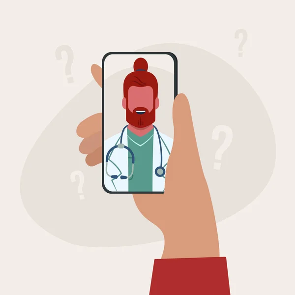 Consulta Del Paciente Médico Través Smartphone Servicios Salud Modernos Concepto — Archivo Imágenes Vectoriales