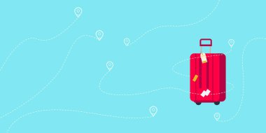 Dünyanın etrafındaki bagaj ve havayolu şirketleri. Vektör İllüstrasyonu.