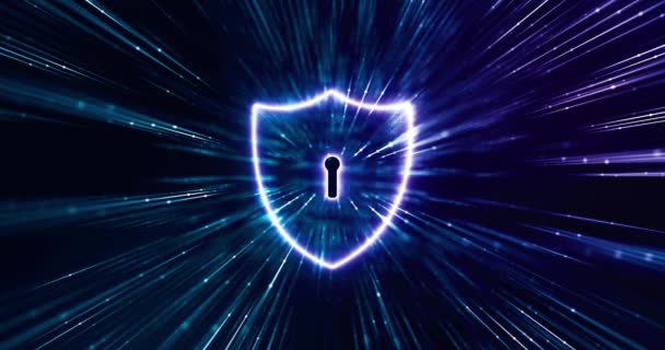 Ochrona Danych Koncepcja Bezpieczeństwa Cybernetycznego Tarcza Ikoną Dziurki Klucza Danych — Wideo stockowe