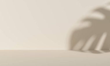 Ürün sergisi için doğal ışık alan minimalist stüdyo. Boş podyum platformu. 3B Hazırlama.