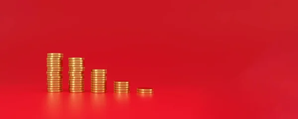 Coin Stacks Panoramic Red Background Financial Market Downturn Inflation Stagflation — Φωτογραφία Αρχείου