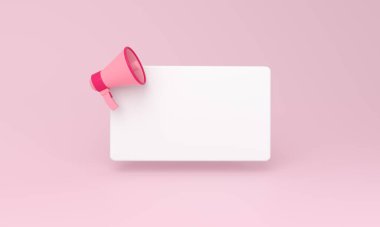 Boş bir hatırlatıcı ortaya çıkar ve pembe arka planda megafon simgesi olur. 3B görüntüleme.