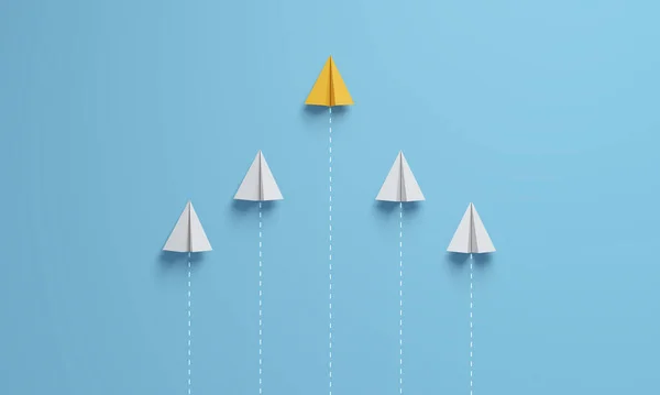 Paper Plane Leads Change Move Corporate Ladder Rendering — Stockfoto