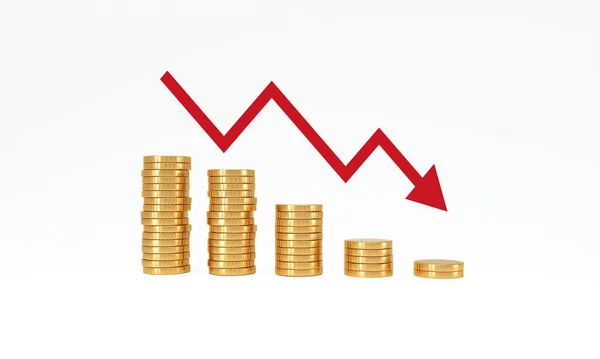 Coin Stack Step Graph Red Arrow White Background Management Business — Stockfoto
